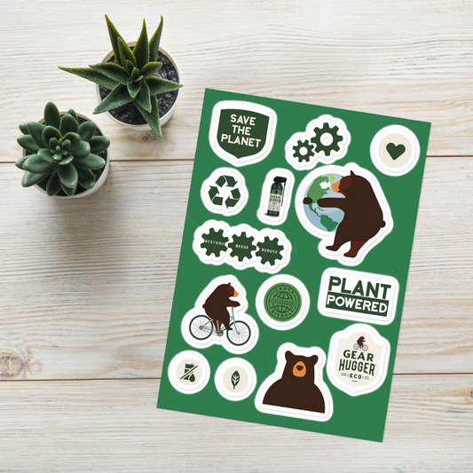stickers with plant powered and save the planet text