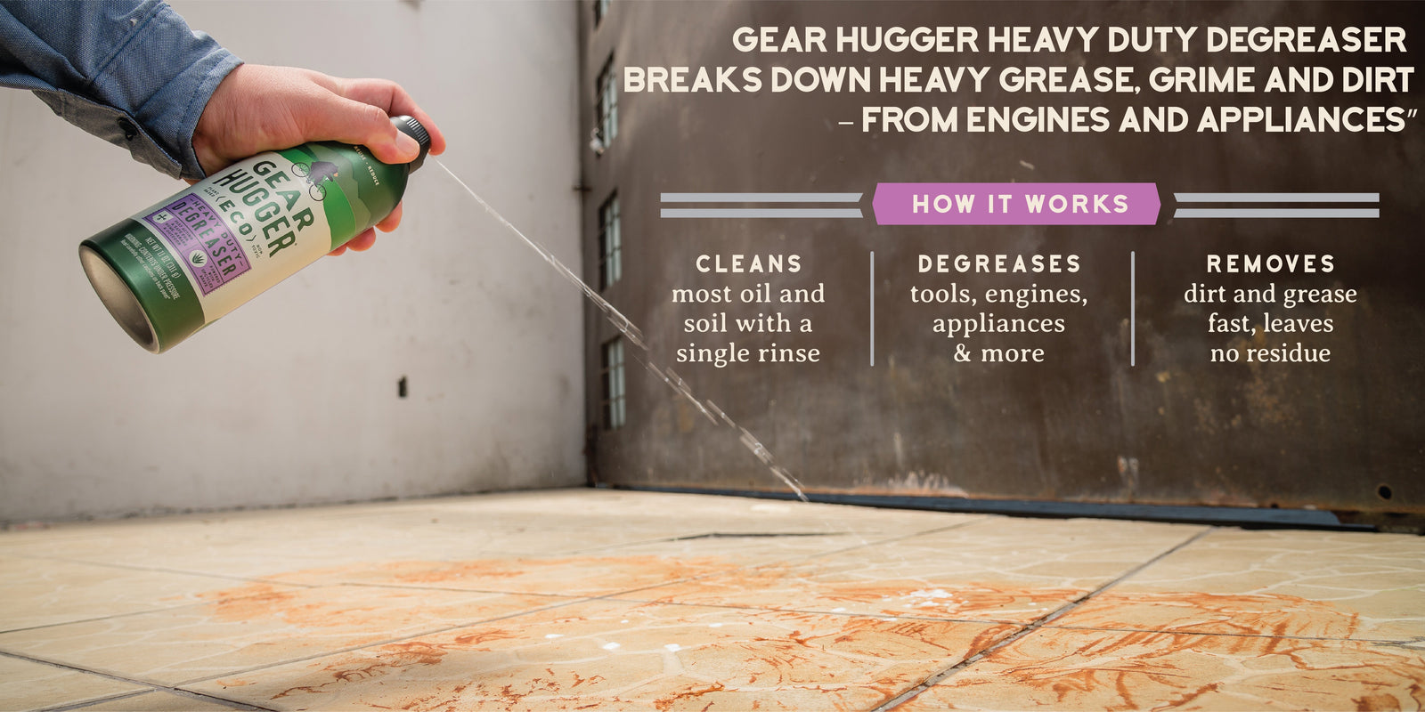Eco-friendly plant-based heavy duty degreaser spray breaking down grease and grime on home surfaces