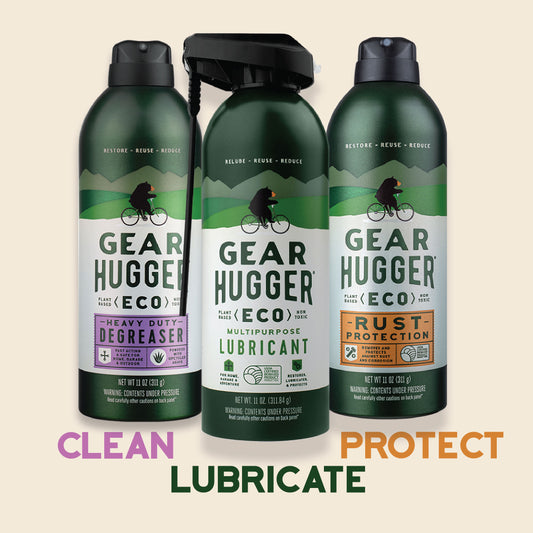 Gear Hugger products including the Degreaser, Lubricant and rust protection spray