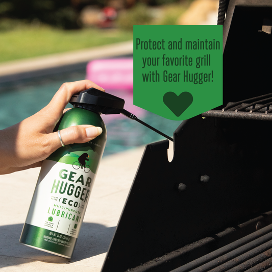 Environmentally friendly spray lubricant being used on a barbecue.