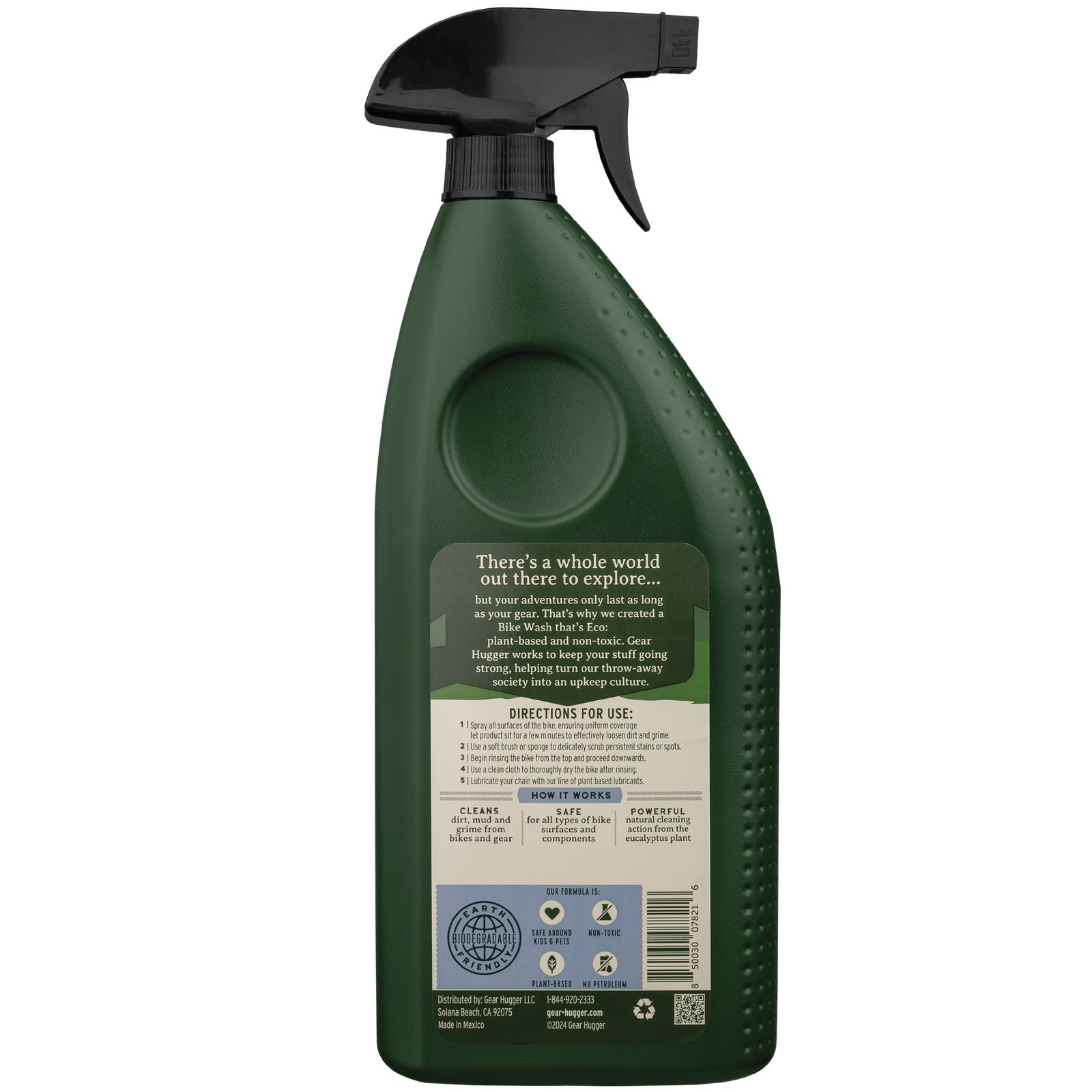 Eco biodegradable bike wash 32oz spray bottle - plant-based, removes dirt, grime and grease from bikes