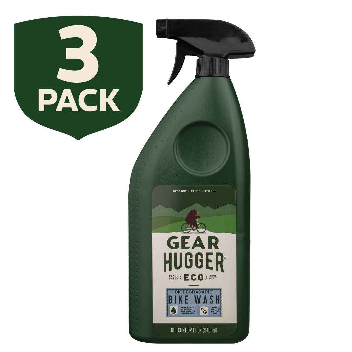 Eco biodegradable bike wash 32oz 3-pack - plant-based formula, removes dirt, grime and grease