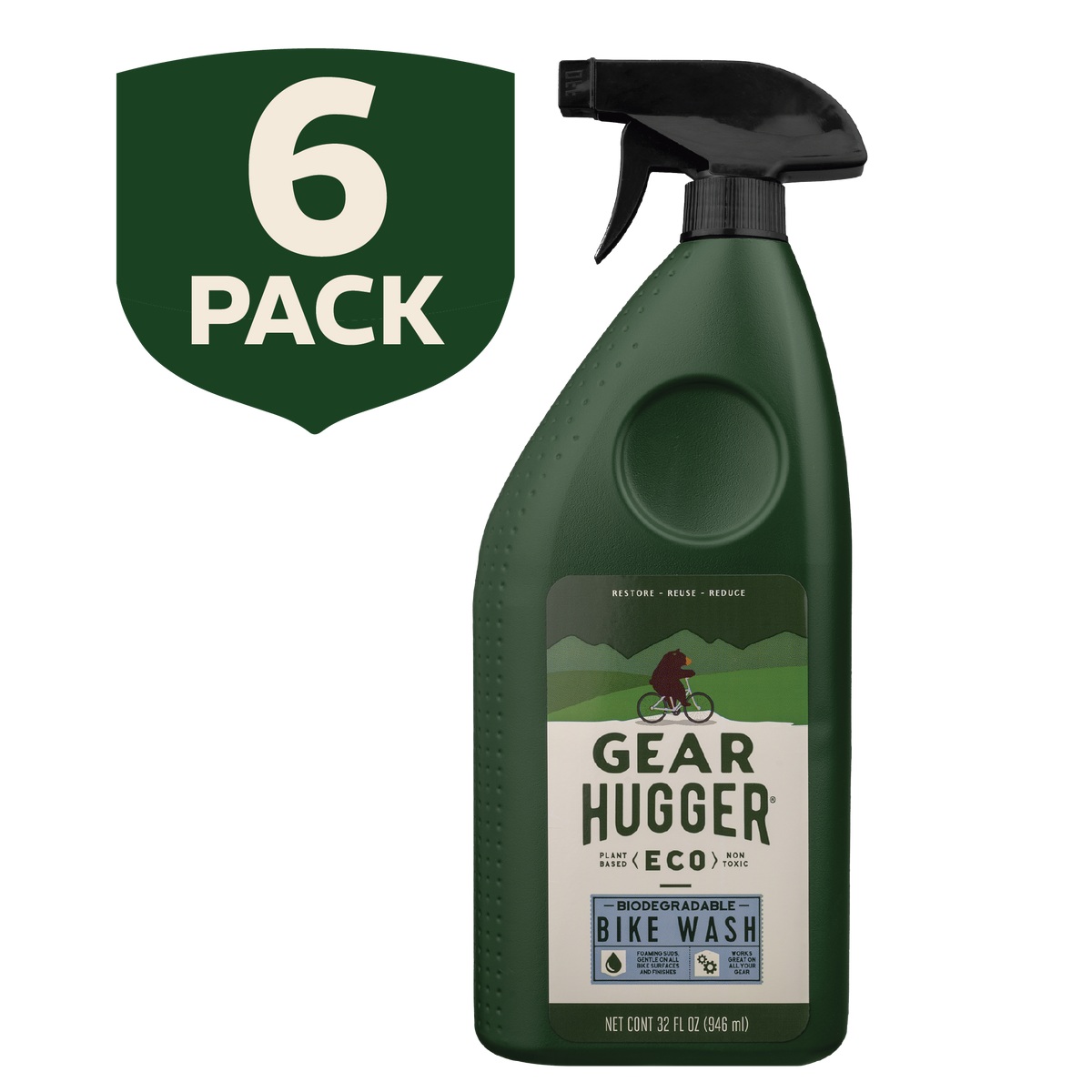 Eco biodegradable bike wash 32oz 6-pack - plant-based, non-toxic, safe for all bike surfaces