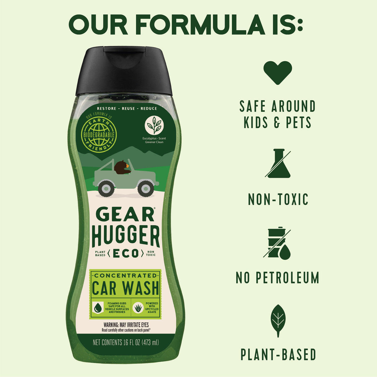 Car wash 16oz formula - safe for kids and pets, non-toxic, no petroleum, plant-based concentrated formula