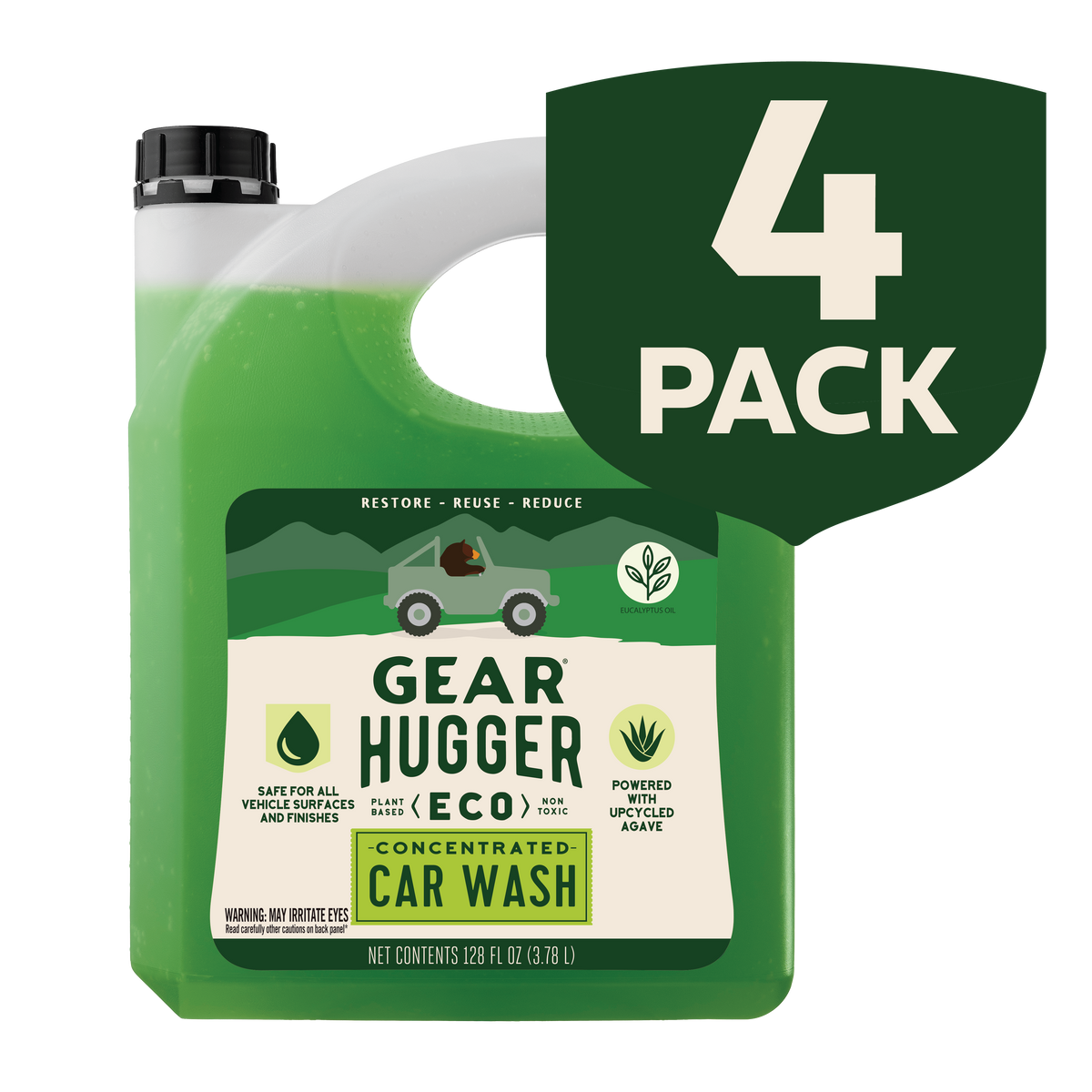 Eco concentrated car wash 128oz gallon 4-pack - plant-based, non-toxic, powered by upcycled agave