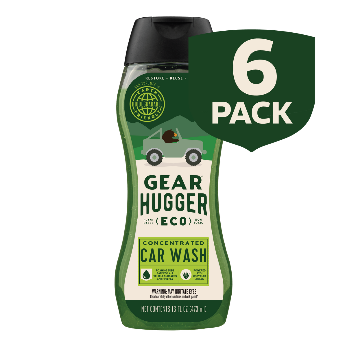 Eco concentrated car wash 16oz 6-pack - plant-based, earth biodegradable, non-toxic formula