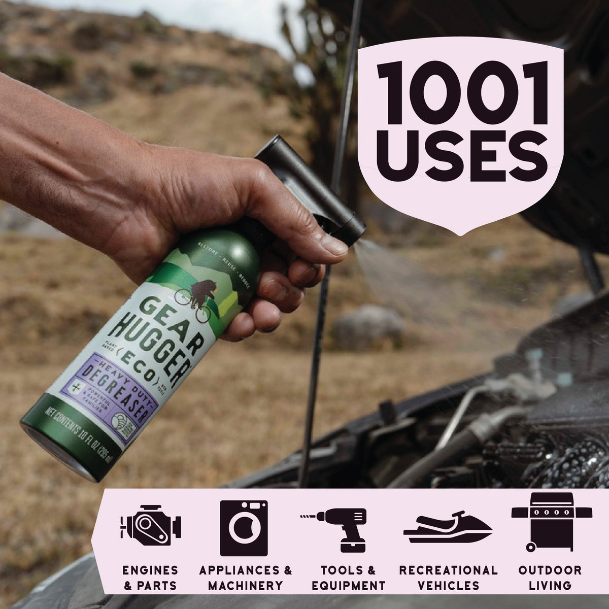 Heavy-duty eco degreaser with 1001 uses - engines, appliances, tools, recreational vehicles and outdoor
