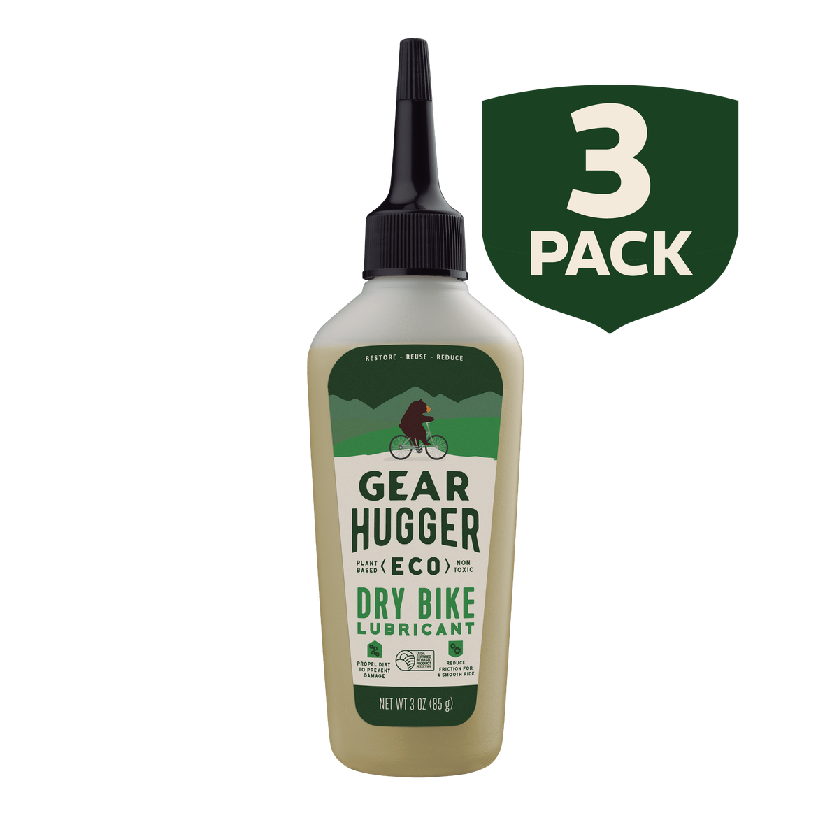 Eco dry bike lubricant 3.2oz 3-pack - 96% biobased, no PTFEs, plant-powered bike chain lube