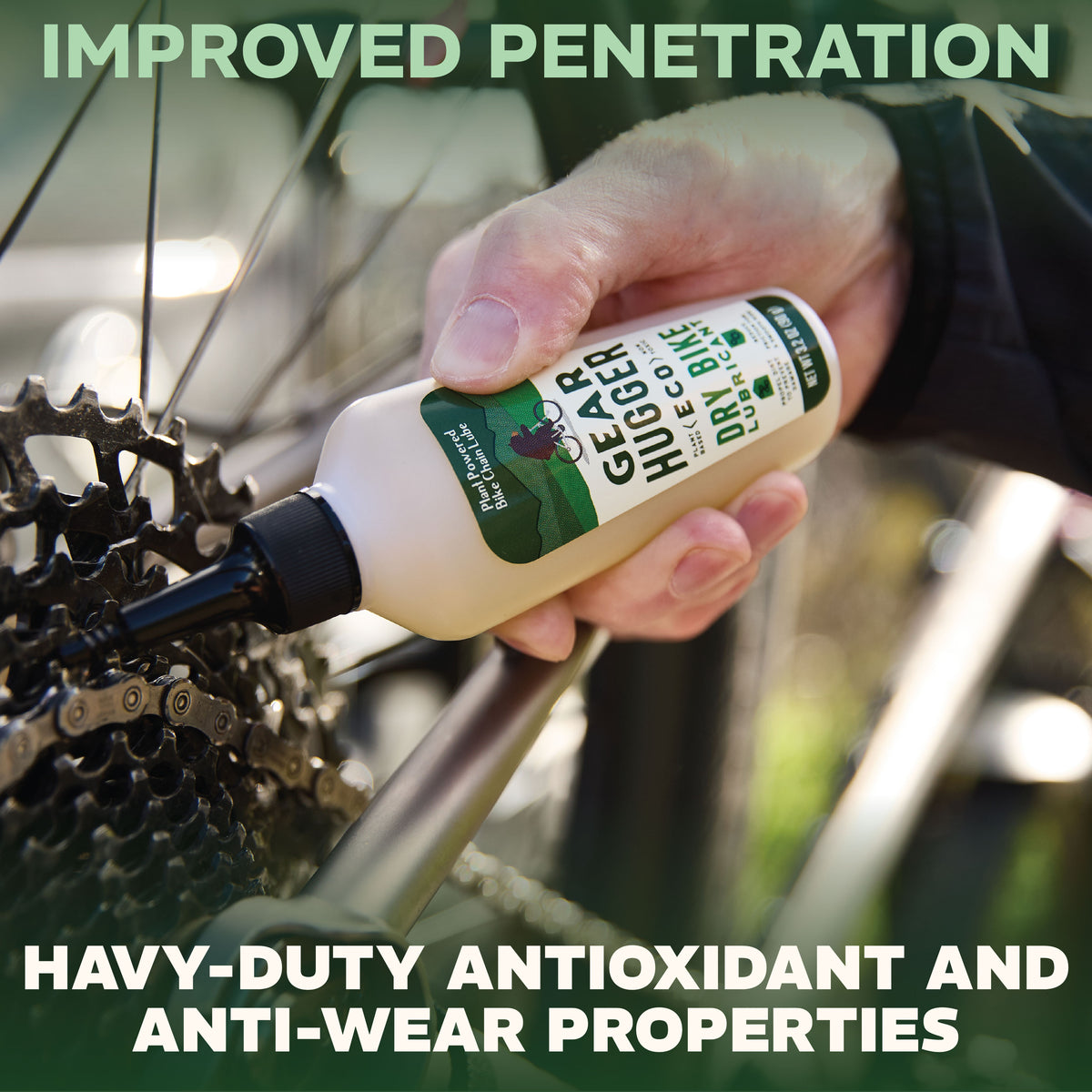 Eco dry bike lubricant applied to bike chain - improved penetration, antioxidant and anti-wear properties