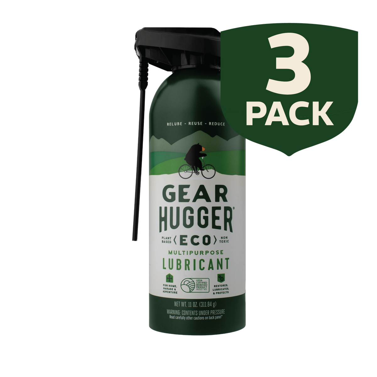 Eco multipurpose lubricant 11oz 3-pack bulk - plant-based, USDA 96% biobased, non-toxic formula
