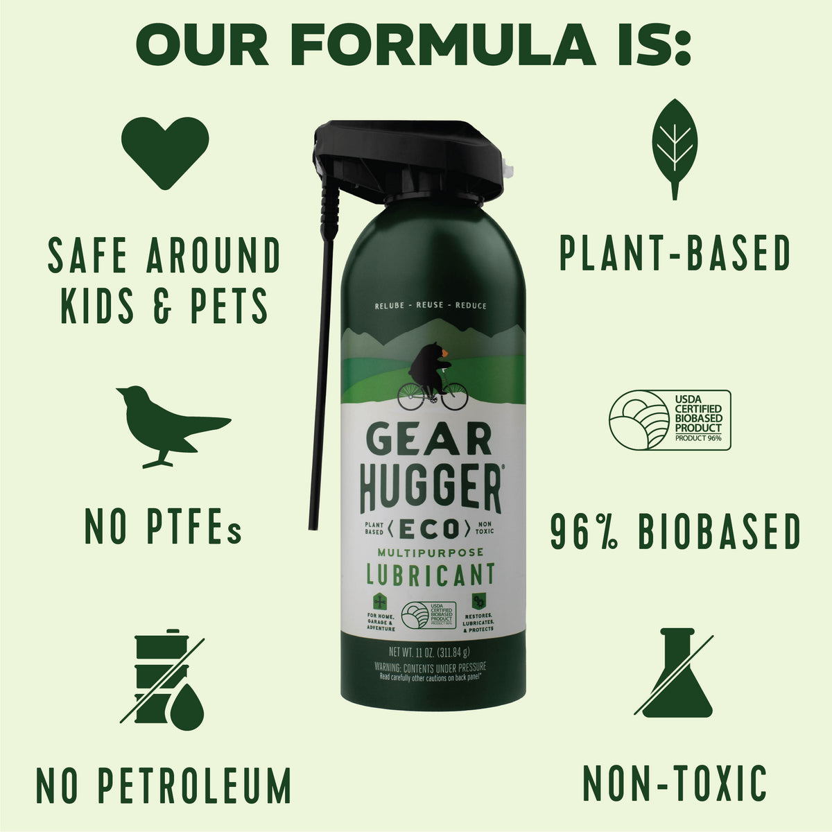 Multipurpose lubricant 11oz formula - plant-based, no PTFEs, 96% biobased, non-toxic, safe around kids and pets