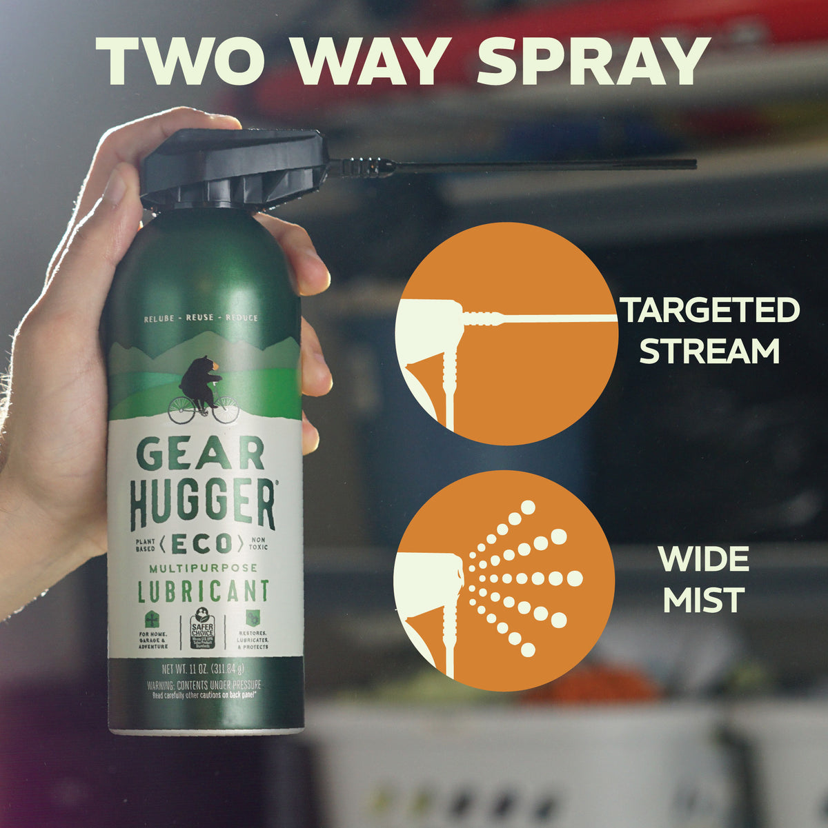 Eco multipurpose lubricant 11oz two-way spray - targeted stream and wide mist nozzle options